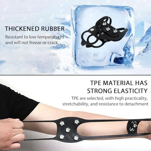 HQcontL 2 Pairs Ice Cleats for Shoes and Boots, Universal Non Slip Hiking Spikes, Micro Shoe Spikes for Snow and Ice, Durable Snow Crampons for Winter Hiking Climbing Ice Fishing, 8 Steel Studs Gripper Spike