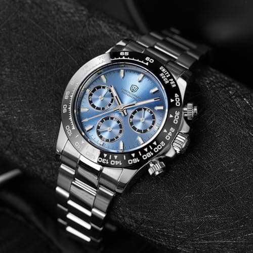 watchdives Chronograph Watch, WD16500 V2 Quartz Men Watches Japan VK63 Meca-Quartz Movement 38mm Sapphire Crystal Wristwatch 100M Waterproof Sport Watch, Stainless Steel Bracelet