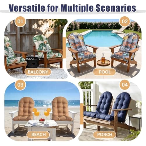 Gnostik 2 Pcs Outdoor Adirondack Chair Cushion 47x19.2x4 in, Floral Waterproof Indoor/Outdoor Thicken Larger High Back Outdoor Chair Cushions Lounge Cushion Replacement Cushions for Patio Furniture