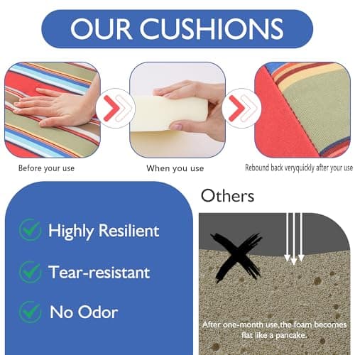 Enipate 2 Pack Outdoor High Back Chair Cushion, Weather Resistant Adirondack Rocking Chair Cushions, Patio Chair Seat Cushions