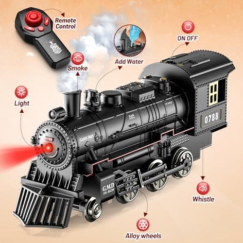 Hot Bee Train Set, Remote Control Train Toys with Luxury Track & Glowing Passenger Carriages, Metal Christmas Tree Train with Smoke, Light and Sound, Toy Train Set for 3 4 5 6 7+ Years Old Boys Gifts