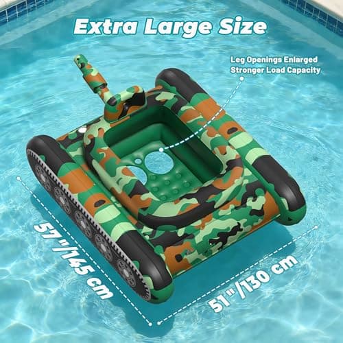 JOSEN Inflatable Tank Pool Float, Swimming Pool Floaties Tank with Water Cannon Gun, Swim Raft Water Battle Fun for Lake, Pool Party, Beach & Backyard for Adults-Green