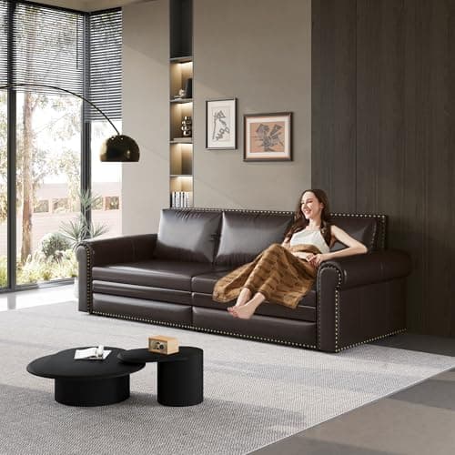 LuxyHoom 93.7" King Size Sleeper Sofa Bed, Pull Out Sofa Bed, Faux Leather Upholstery, 3 in 1 Convertible Sleeper Couch, Chaise Lounge, Retro Recliner for Living Room, Office, Apartment, Dark Brown