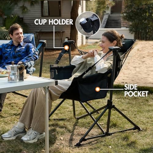 Portal Hammock Camping Chair Heavy Duty 400lbs - Swinging Chair Outdoor with Adjustable Recline & Headrest Pillow, Portable Hammock Swing Chair for Camping Beach Sports Events, Black