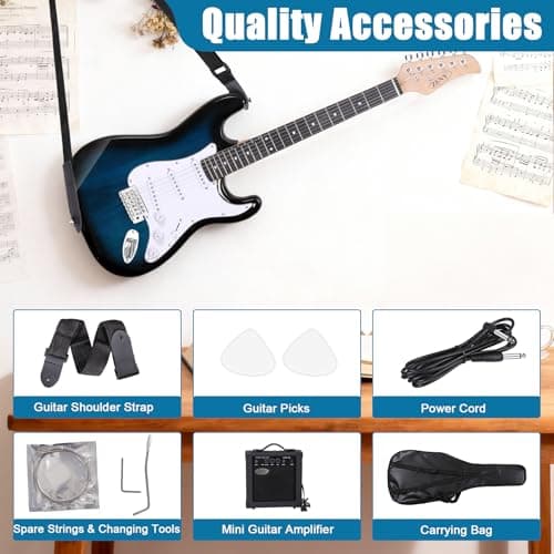 ZENY 39" Full Size Electric Guitar with Amp, Case and Accessories Pack Beginner Starter Package, Blue Ideal Christmas Thanksgiving Holiday Gift