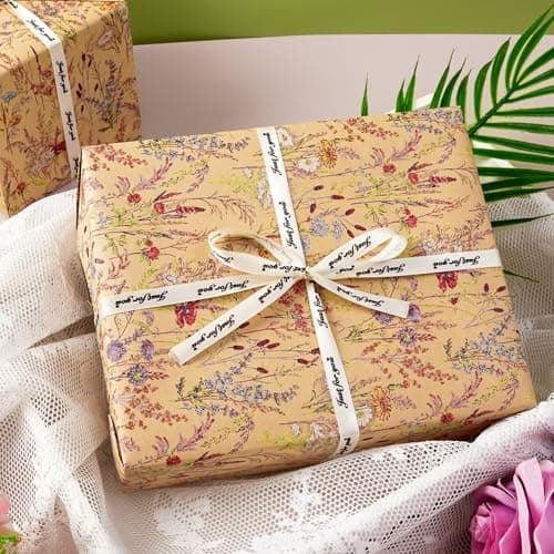 Tyzarglef Wild Flower Wrapping Paper Roll, 17 Inches x 32.8 Feet Kraft Floral Design Wrapping Paper for Women Girls Gifts, Birthdays, Weddings, Bridal Shower and Engagement B0F13926HD