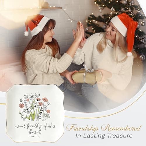 Soul Sister Gift for Women Christian - Sweet Friendship 4.5"X4.5" Floral Ceramic Jewelry Dish Tray - Tricket Dish HEXMOZ Friendship Gifts for Women Friends - Best Friend Birthday Gift Ideas B0FHHBVHR6