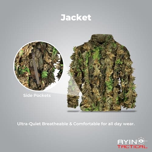 AYIN Ghillie Suit for Men – 3D Leafy Camo Hunting Suit with Hood for Turkey Hunting & Airsoft