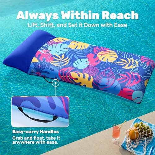 SLOOSH Inflatable Pool Floats Raft - XL Fabric Covered Pool Mat Lounger Floaties for Adults, Ultra Comfort Inflatable Water Float with Headrest for Beach Lake Swimming Pool Floating 68"X34" (Blue)