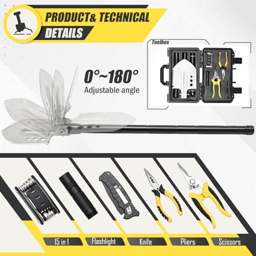 CIRONBOW Folding Camping Shovel Axe Kit，Multifunctional Survival Shovel with Stainless Steel Pickaxe ，pliers,Compass，Locking scissors，Magnetic flashlight- For Camping, Snow, Hiking, Survival Gear
