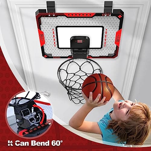 Indoor Basketball Hoop for Kids 5 6 7 8 9 10+Years Old Boys,Mini Basketball Hoop Over The Door Mini Hoop with Electronic Scoreboard & 3 Balls,Kids Basketball Hoop Sport Toys for Gift for Boys Age 5-10