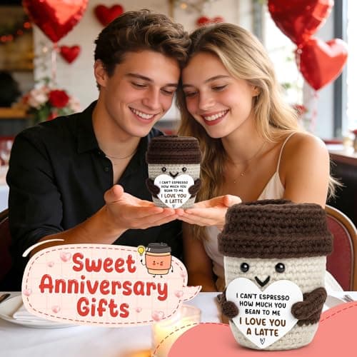 Birthday Decor Gifts for Boyfriend Husband Wife Wedding Anniversary Coffee Lover Couple Crochet Coffee Mug Decor I Love You Anniversary Women Men Her Him Gifts for Girlfriend Sweetest Day Christmas B0FX3RS85V