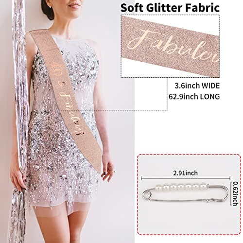 CIEHER 40th Birthday Crown + Sash + Pearl Pin Set for Women, Tiara, Gifts for Friends, Party Decorations & Favors B09F998WFG