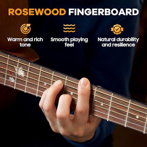 CAHAYA Acoustic Guitar Beginner Set - 41" Full Size Spruce Top Mahogany Body with Okoume Neck Rosewood Fingerboard, GA Cutaway Design, Balanced Rich Tone with Gig Bag, Strap, Capo, Strings & Picks