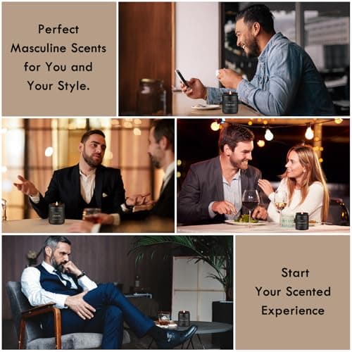 Auelife Scented Candles Set | Men Candle Set, Scented Candles for Home, Gifts for Men Aromatherapy Gift Set - 4 Pack Manly Gifts for Dad Fathers Day, Soy Candle of Leather/Smoke & Vanilla/Oak/Lavender