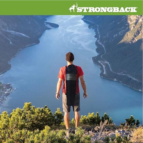 STRONGBACK Elite Folding Camping Lawn Lounge Chair Heavy Duty Camp Outdoor Seat with Lumbar Support and Portable Carry Bag - Black/Grey