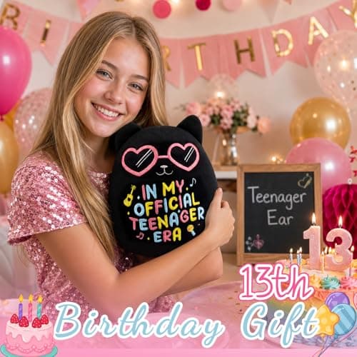 In My Official Teenager Era Gifts, 8" Soft Cute Plushie for Teens Birthday Party Decor 13 Year Old Girl Gifts, Black Cat Birthday Stuffed Animal B0GYX9123J