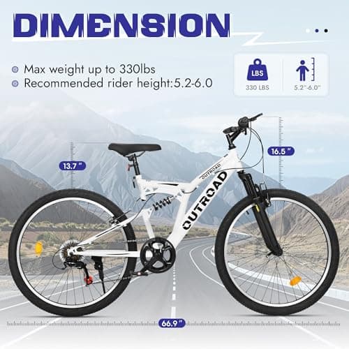Outroad 26 Inch Mountain Bike, 7-Speed/High-Carbon Steel/Aviation Grade Frame with V Brake, Adjustable Ergonomic Seat Bicycle for Men Women Adult, MTB with Shock Absorption System