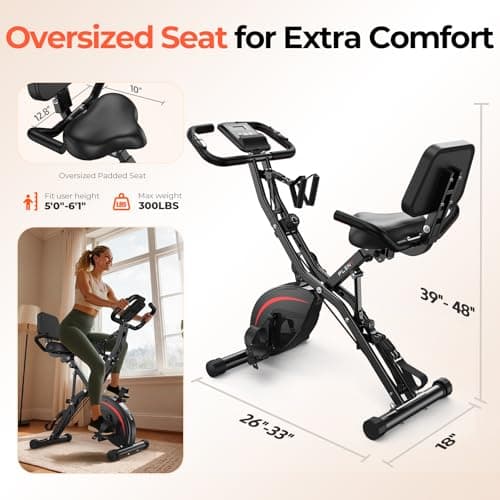 Pleny Folding Exercise Bike, 5 IN 1 Stationary Bikes for Home 6.6 LBS Flywheel, 330LB Weight Capacity Back Support Cushion Indoor Workout Cycling Bike for Home Gym