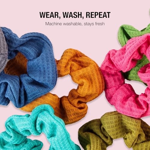 Machine-washable cotton-blend elastic hair ties for comfortable daily wear, wide assortment of colors to suit any look Scünci Hair Scrunchies, Waffle Knit Cotton, No-Damage, 36 Count B07S3KGBHL