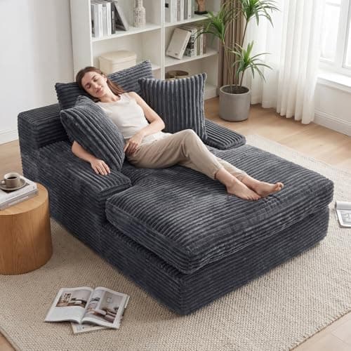 WEUP 69" Indoor Chaise Lounge, Oversized Corduroy Upholstered Armless Sofa Bed, Deep Seat Sleeper Reading Chair, Cloud Sofa for Living Room Bedroom Apartment, No Assembly Required (Gray)