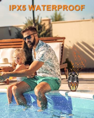 BT 5.0, Wireless Torch Lantern Atmosphere Decor for Patio Yard Pool Party Camp, Housewarming Gifts for Men/Women 2 Pack Outdoor Bluetooth Speakers with Flame Flickers Light IPX5 Waterproof B0B2W2FKLC