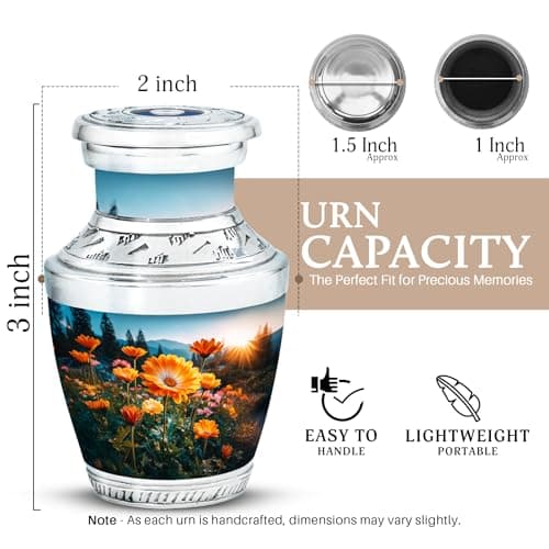 Orange Floral Memorial Urn for Ashes - Cremation Urn for Male & Female Ashes - Burial Urns for Mom Dad - Funeral for Human Remains Men & Women - Memorial Gift - Small Keepsake 3 Inch B0FT8MXB2T