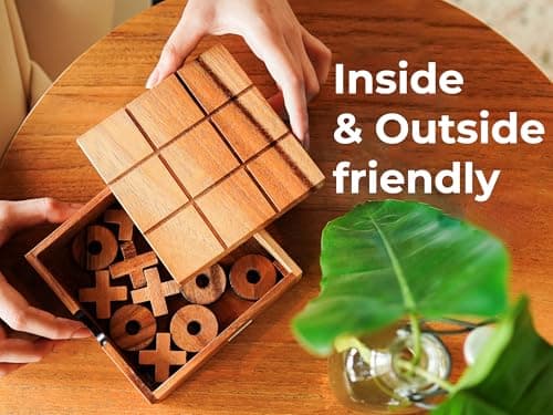 BSIRI Wooden Tic Tac Toe Game - Brain Teaser Puzzles for Adults and Unique Gifts for Kids, Coffee Table Decor Living Room Decor Modern Wood Decor, Classic Board Games for Family (5.5 Inch)