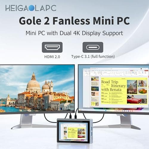 HEIGAOLAPC Mini PC with Intel Celeron N5100, 8GB RAM 256GB SSD, Windows 11 Pro, Triple 4K Display, Dual-Band WiFi, Fanless Design for Digital Signage, POS, Office, Home & Business