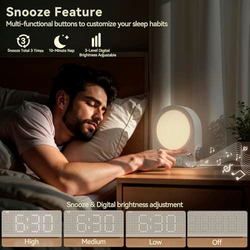 Vivilumens Sound Machine Alarm Clock, Gentle Sunrise Wake Up Light Alarm Clock for Heavy Sleepers Adults, Dimmable Night Light & RGB Meteors Lights Mode, 10 Natural Sounds, Great Gifts for Her