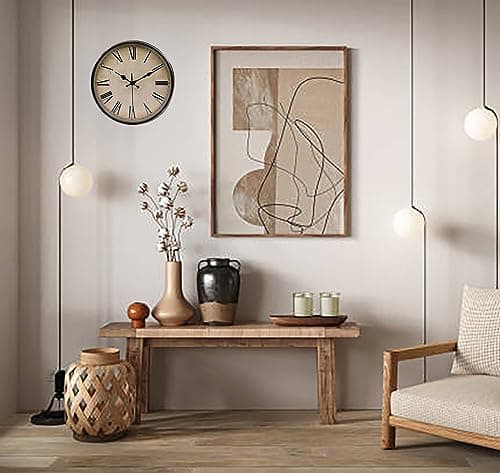 Yesland 11'' Wall Clock - Silent Non Ticking - Quality Quartz Retro Design with Roman Numerals, Easy to Read for Home Office School Clock (Brown)