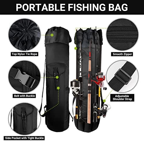 FOUUAAOOU Fishing Rod Bag, Fish Pole Case With Durable Folding Oxford Fabric, Portable Gear for Men Gifts (Black)