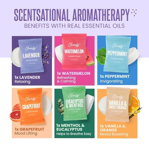 Cleverfy Shower Steamers Aromatherapy for Women and Men – Self-Care Shower Bombs for Stress Relief and Relaxation – 6 Tablets
