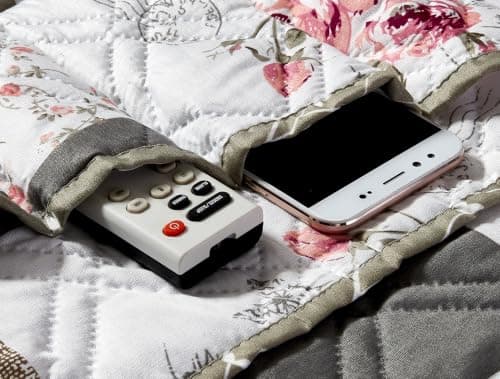 Non Slip Armchair Caddy for Sofa Recliner, Washable Remote Controls Holder, Storage for Magazine, Phone, iPad Brilliant Sunshine Pink Rose & Grey Toile Couch Armrest Organizer, 35"×13" B07X3Z4HYK
