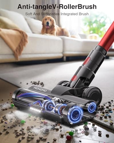 Cordless Vacuum Cleaner, 650W 55KPa 70Mins Vacuum Cleaners for Home, Self-Standing Stick Vacuum with Anti-Tangle Brush & OLED Touch Screen, Vacuum Cleaner for Hardwood Floors,Carpet,Pet Hair,Car (Red)