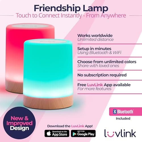 Friendship Lamps by LuvLink – No Subscription WiFi Touch Lamp for Long Distance Relationships, Couples, Friends & Family - Gift Ready (Set of Two)