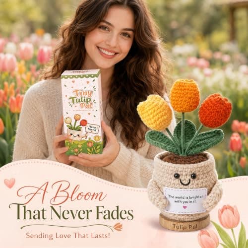 Positive Crochet, Appreciation Gifts for Coworkers, Employees, Boss, Friends, Nurses, Teachers, Retirement, Farewell (Orange) INSPRING Thank You Gifts for Women, Emotional Support Crochet Tulips Flower B0HC3DHJYS
