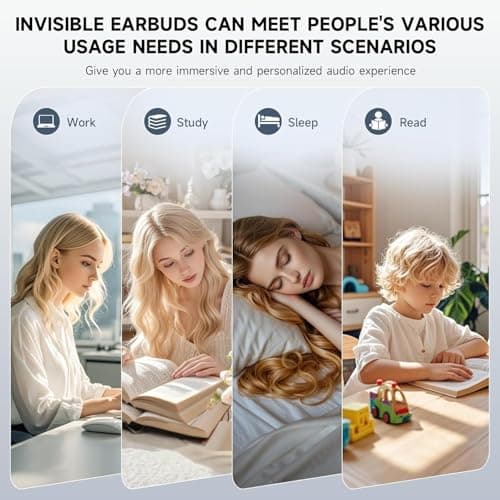 Mudtun Invisible Sleep Earbuds, Smallest Sleep Headphones for Side Sleepers Low Profile Micro Tiny Discreet Hidden Earbuds for Work, Wireless Mini IPX5 Waterproof for Small Ear Canals, Deep Black
