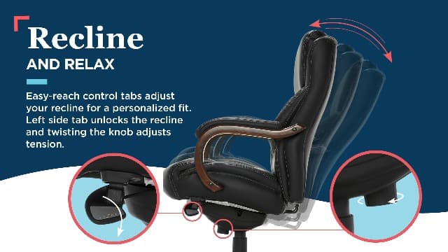 La-Z-Boy Delano Big and Tall Executive Office Chair - Ergonomic Lumbar Support Memory Foam - Bonded Leather Desk Chair for Home Office - Mahogany Wood Arms - Black