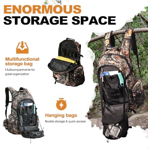 uniHimal Hunting Backpack for Men, Waterproof Camo Backpacks for Hunt with Rain Cover, Durable Large Capacity Day Pack Hunting Gear Accessories for Men