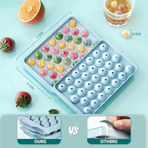 Optish 3 Pack Ice Trays for Freezer, 99 PCS Ice Cube Tray with Lid and Bin, Round Ice Cube Mold, Circle Ice Maker for Chilling Drinks (0.8 inch, Blue)