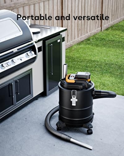 DeForce Cordless Ash Vacuum, for DeWalt 20V Max Battery, 4-Gallon Portable Vacuum Cleaner, Black, with Hose Nozzles HEPA Filters Wheels, for Pellet Wood Stove BBQ Grill (Bare Tool ONLY)
