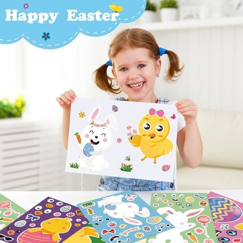 OHOME Easter Basket Stuffers for Kids - DIY Happy Egg Bunny Sticker Crafts Stickers for Toddlers,Kids Easter Gifts Decor Treats Games Toys Activities Party Favor Supplies(24 Sheets) B0CQ2MRY7Z
