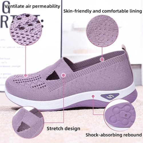 Wang Damai Women's Orthopedic Walking Shoes,Woven Breathable Orthowalkway Womens Sneakers,Lightweight Non-Slip Arch Support Slip on Shoes