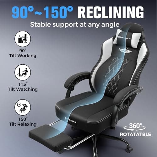 GTPLAYER Big and Tall Gaming Chair Breathable Fabric Computer Chair with Strong Lumbar Support, Comfortable Office Chairs with Pocket Spring Cushion, High Back Ergonomic Desk Chairs with Footrest