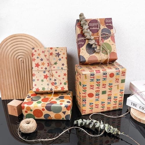 Kraft Wrapping Paper,Colorful Happy Birthday Pattern For Boys Girls, Perfect For Birthday Party, Baby Shower NESCCI Birthday Wrapping Paper,Gift Wrapping Paper Roll-17 inch X 32.8 Feet B0D3X3XZQC