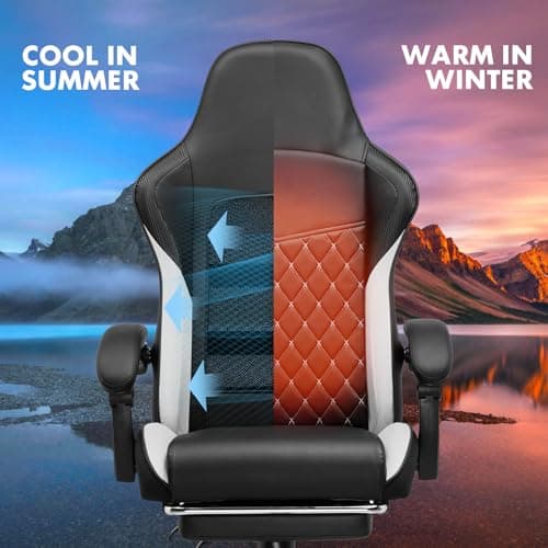 GTPLAYER Gaming Chair, High Back Leather Computer Gaming Chair with Footrest, Ergonomic Height Adjustable Office Chair with Removable Cover and Lumbar Support for Gaming and Work (WT)