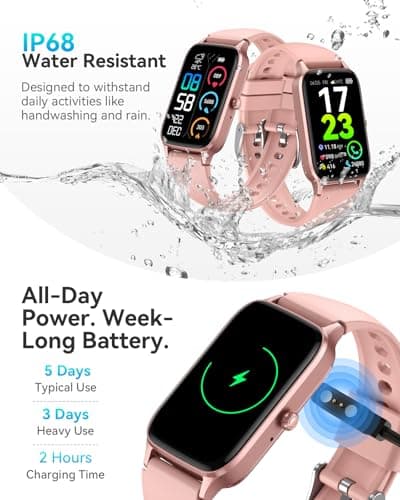 ChronArk Fitness Tracker for Women Men, Activity Smart Watch Compatible with Android iPhone, Step Counter with 110+ Sports, Sleep Monitor, Calorie Counter, IP68 Waterproof (Pink, 1.57)