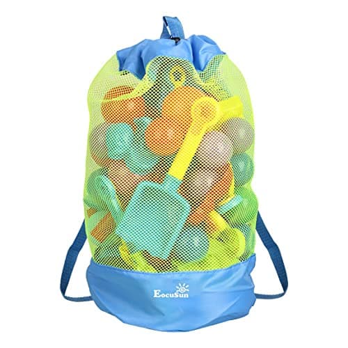 EocuSun Large Mesh Beach Bag Tote Durable Sand Away Drawstring Beach Backpack Swim and Pool Toys Balls Storage Bags Packs, Stay Away from Sand and Water, Toy Not Included