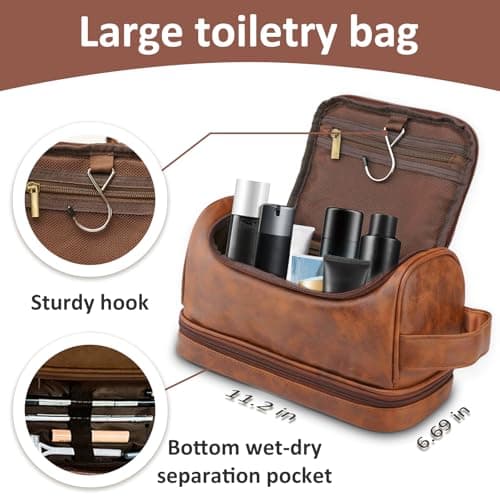 Sparklove Personalized Leather Toiletry Bag for Men, Custom Shaving Bags, Engraved Monogrammed Travel Bag, Birthday Gifts for Boyfirends, Groomsmen, Dad, Son Husband Father's Day, Wedding, Anniversay